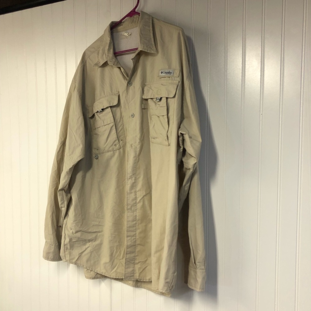 Columbia Men's Tan Long Sleeve Button Down XL Outdoor Breatheable - Picture 2 of 4